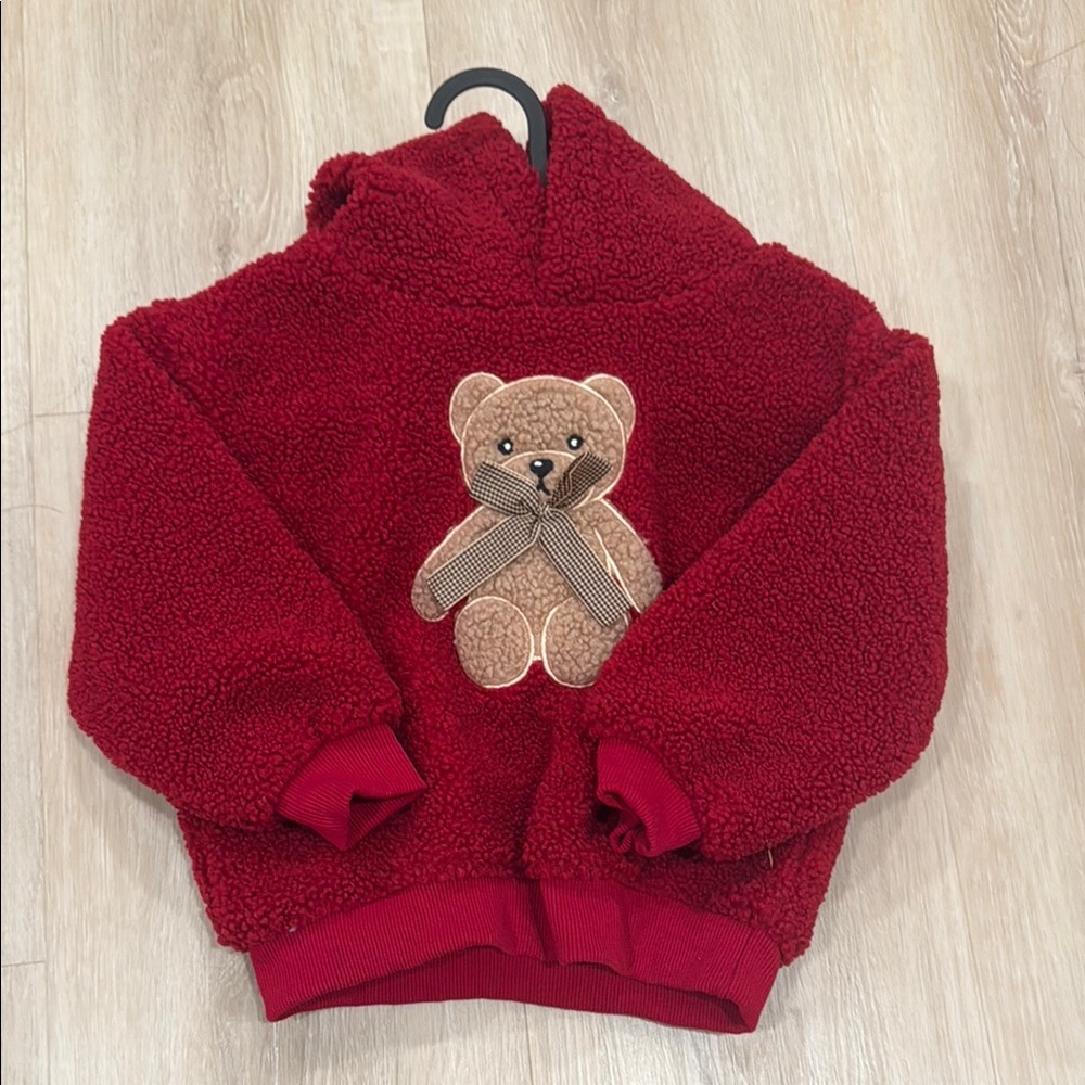 Free Ship with 2️⃣ - Cozy Red Teddy Bear Kids Hoodie